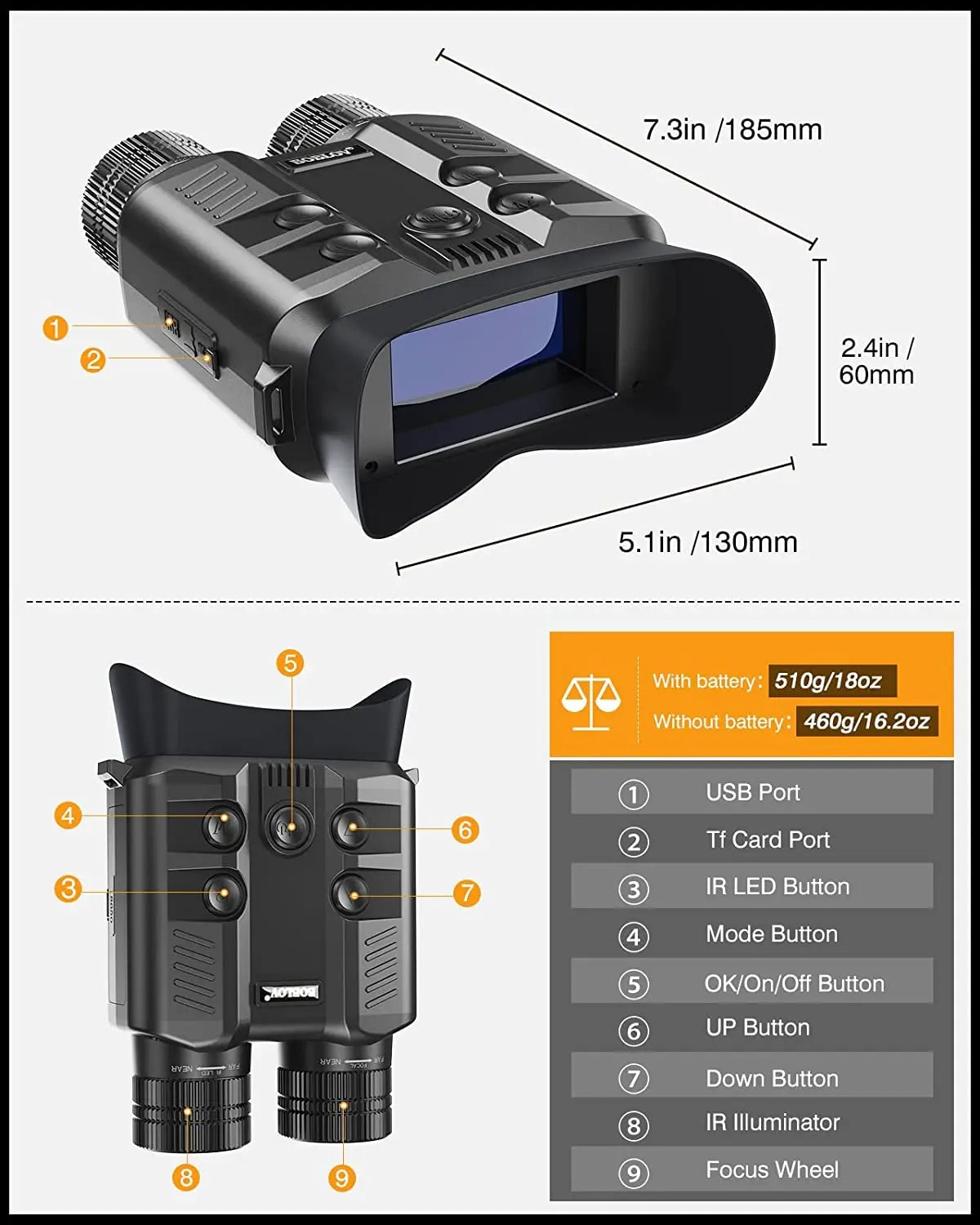 Night Vision Binoculars 1080P 5X Optical Full Dark  Video Recording