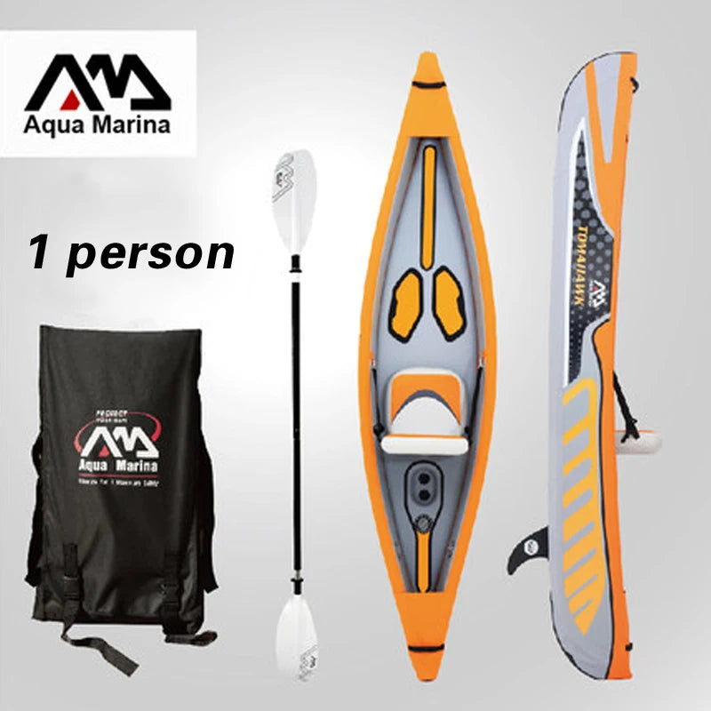 AQUA MARINA TOMAHAWK inflatable kayak boat canoe pvc dinghy raft aluminium paddle pump seat pressure gauge drop-stitch laminated