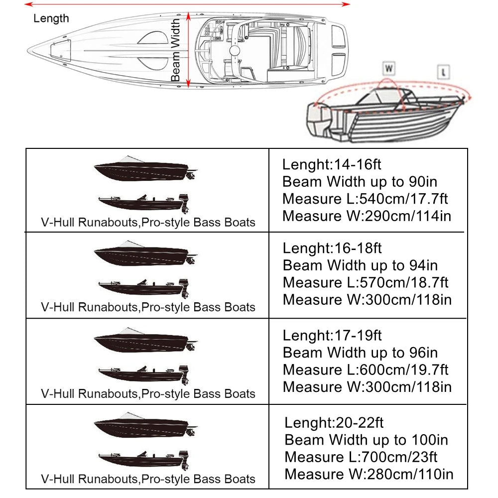 210D FabricTrailerable Boat Cover 14-16/16-18/17-19/20-22FT Waterproof Fishing Ski Speedboat Anti-UV Canvas For Boat Cover Tent