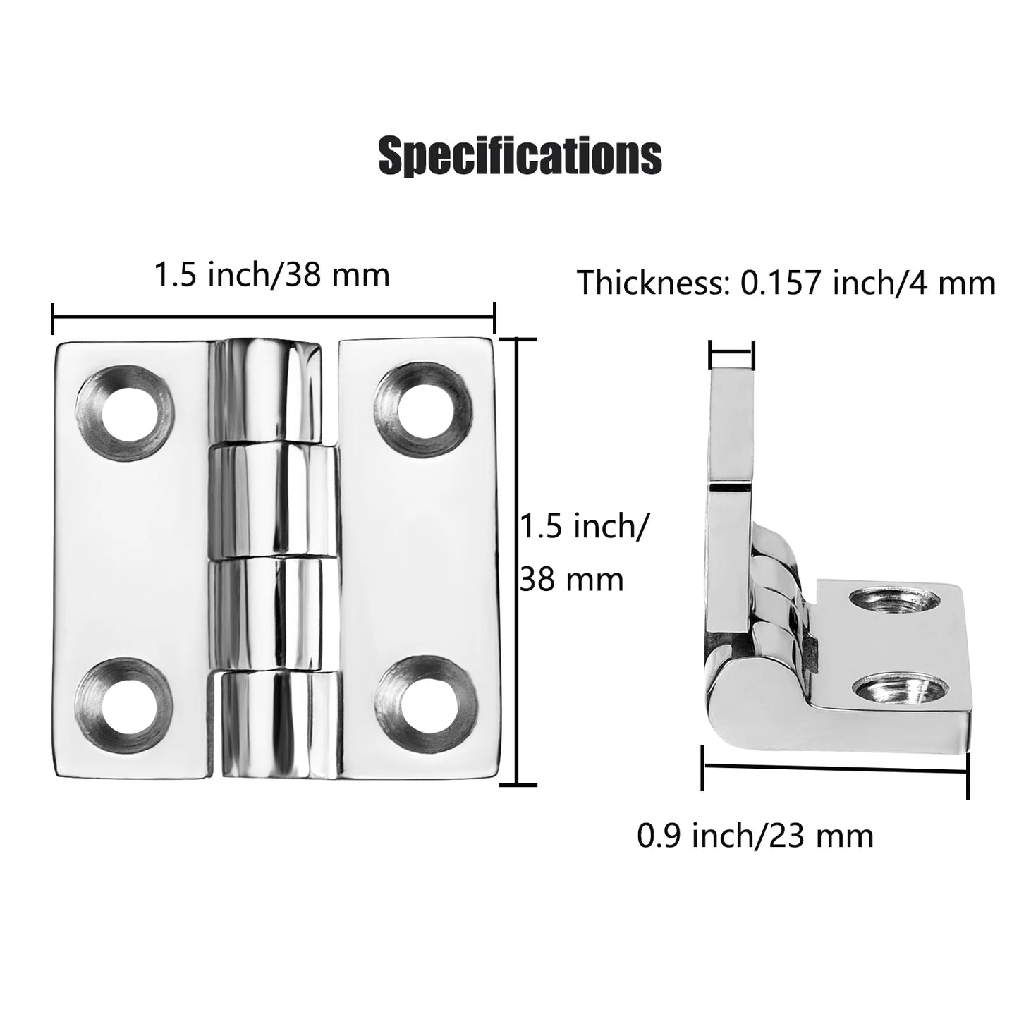 Stainless Steel Boat Hinges, Marine Grade Hinges, 1.5x1.5 Inches (38X38 MM), Heavy Duty 316 Ss with Screws (4 Pcs)