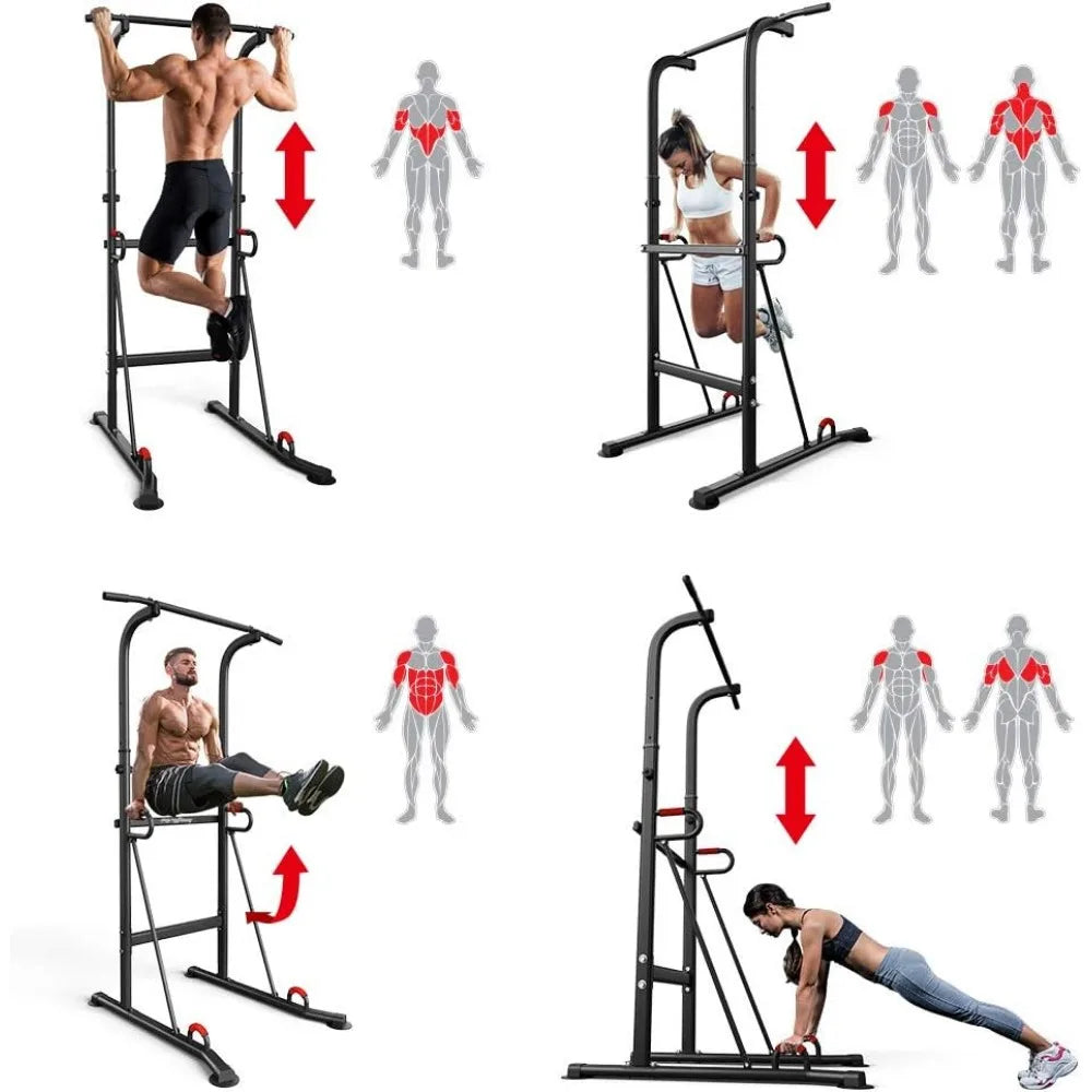 Power Tower Height Adjustable Pull Up Bar & Dip Station Pull Up Station Fitness Strength Training Exercise Equipment