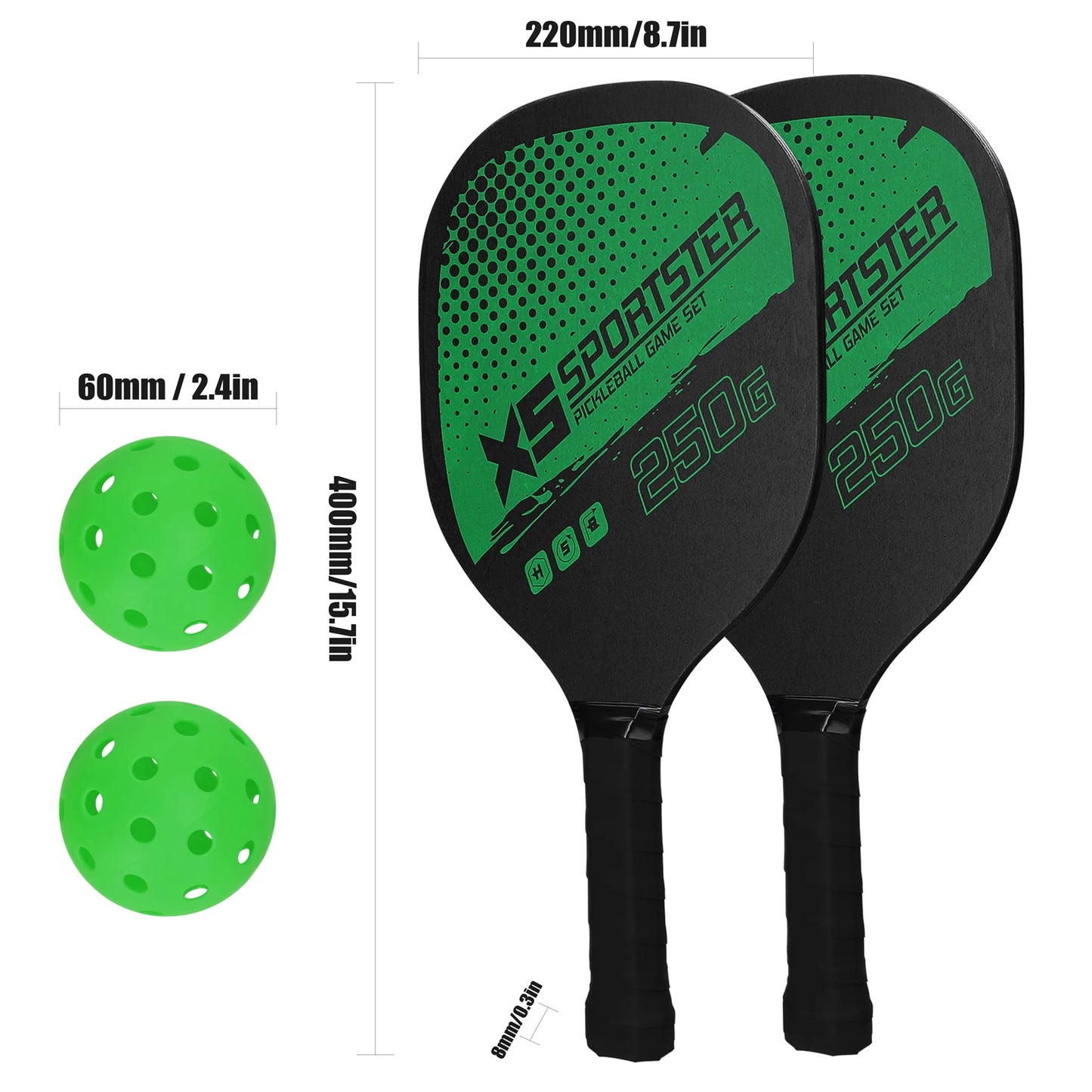 Pickleball Set  of 2 Rackets & 4 Pickleballs Balls