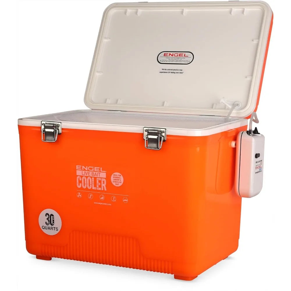 30qt Live Bait Cooler Box with 2nd Gen 2-Speed Portable Aerator Pump. Fishing Bait Station and Minnow Bucket Freight Free