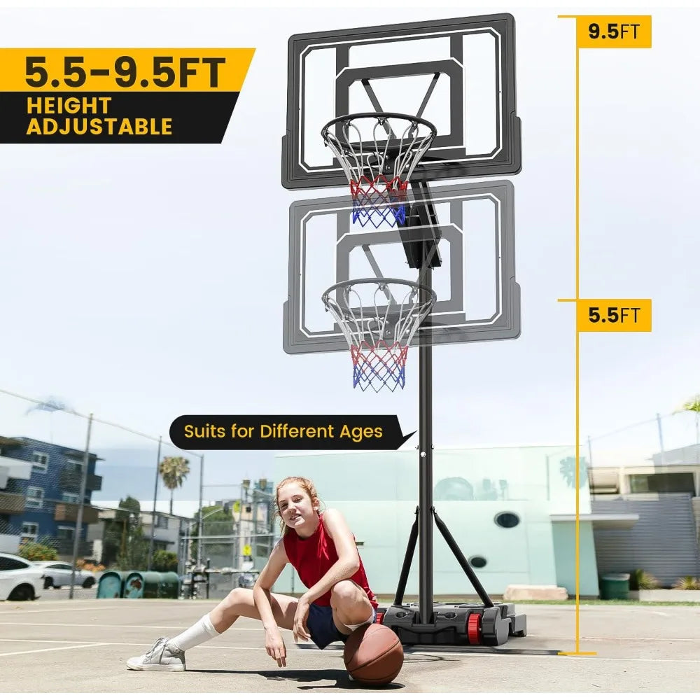 Portable Basketball Hoop Outdoor 5.5FT-9.5FT Easy Height Adjustable