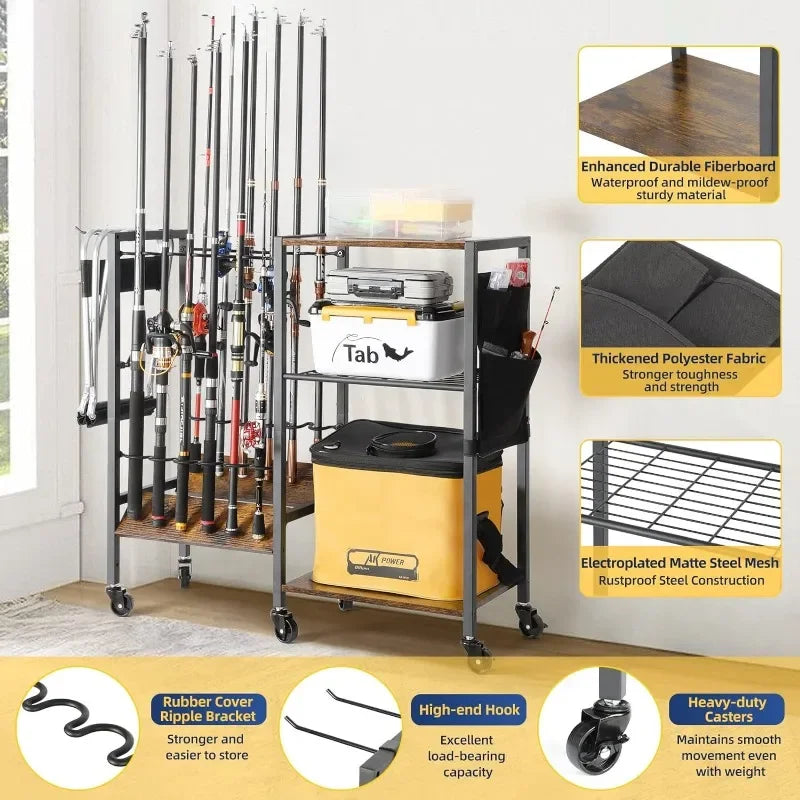 Fishing rod holder fishing gear, equipment storage box gear, suitable for garage home entrance corner