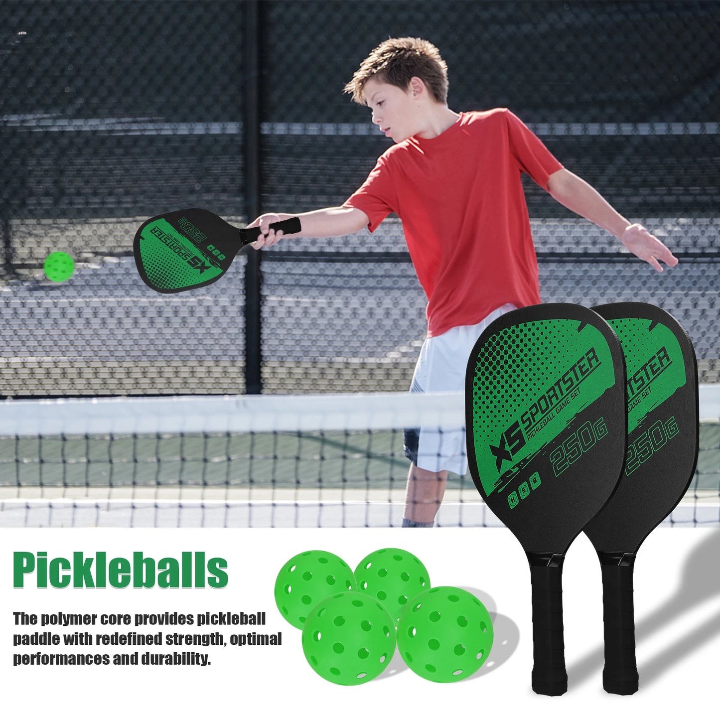 Pickleball Set  of 2 Rackets & 4 Pickleballs Balls