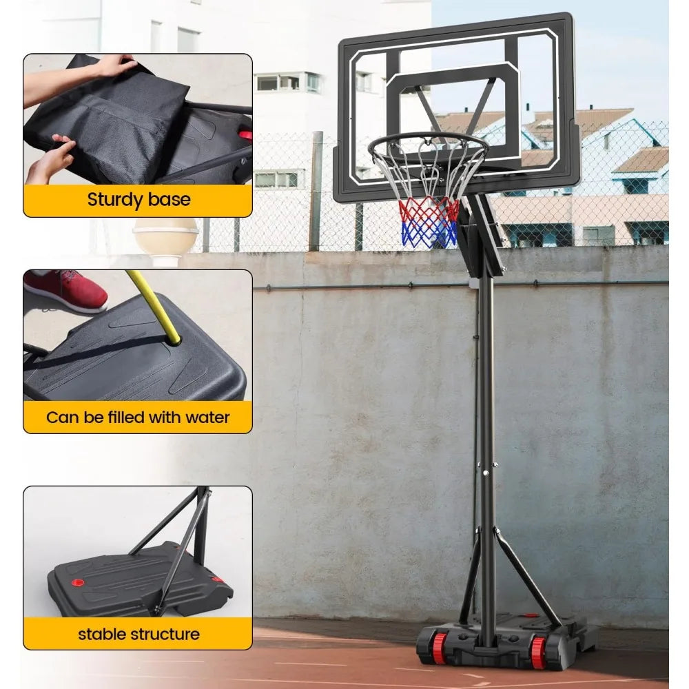 Portable Basketball Hoop Outdoor 5.5FT-9.5FT Easy Height Adjustable