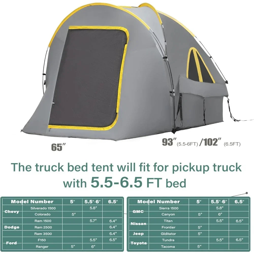 Pickup Truck Tent, Waterproof  Double Layer for 5.5-6.5 FT Truck Bed