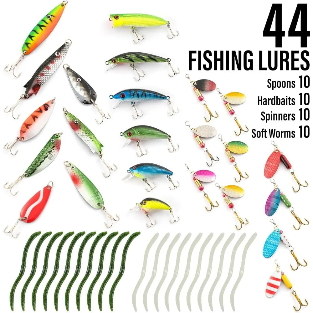 Fishing Rod and Reel Combos 125-Pieces, Telescopic Spinning Reel