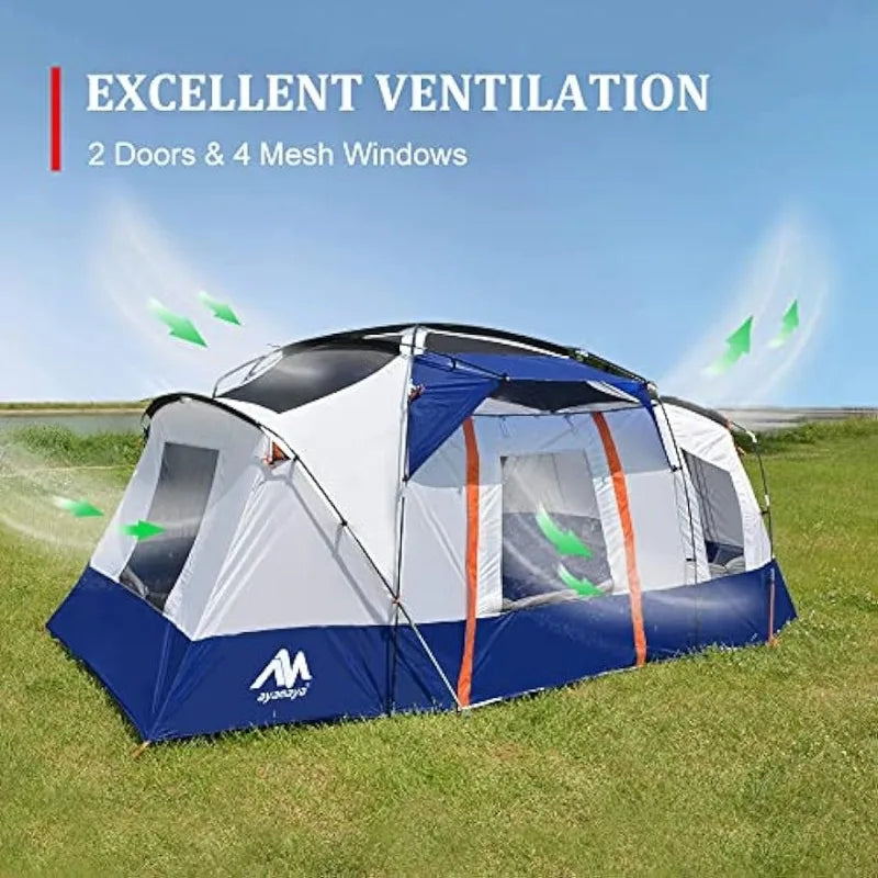 10 Person Tent - AYAMAYA Waterproof Multi Room Large Family Camping Tents with Skylight & Removable Rainfly