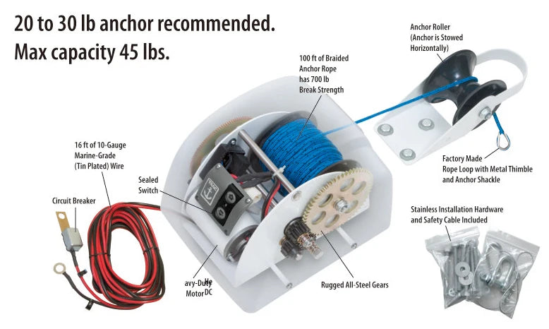 Electric Anchor Winch, Marine Boat Winch, Windlass Anchor with Rope Fit up to 45 LB Anchors Salt Water