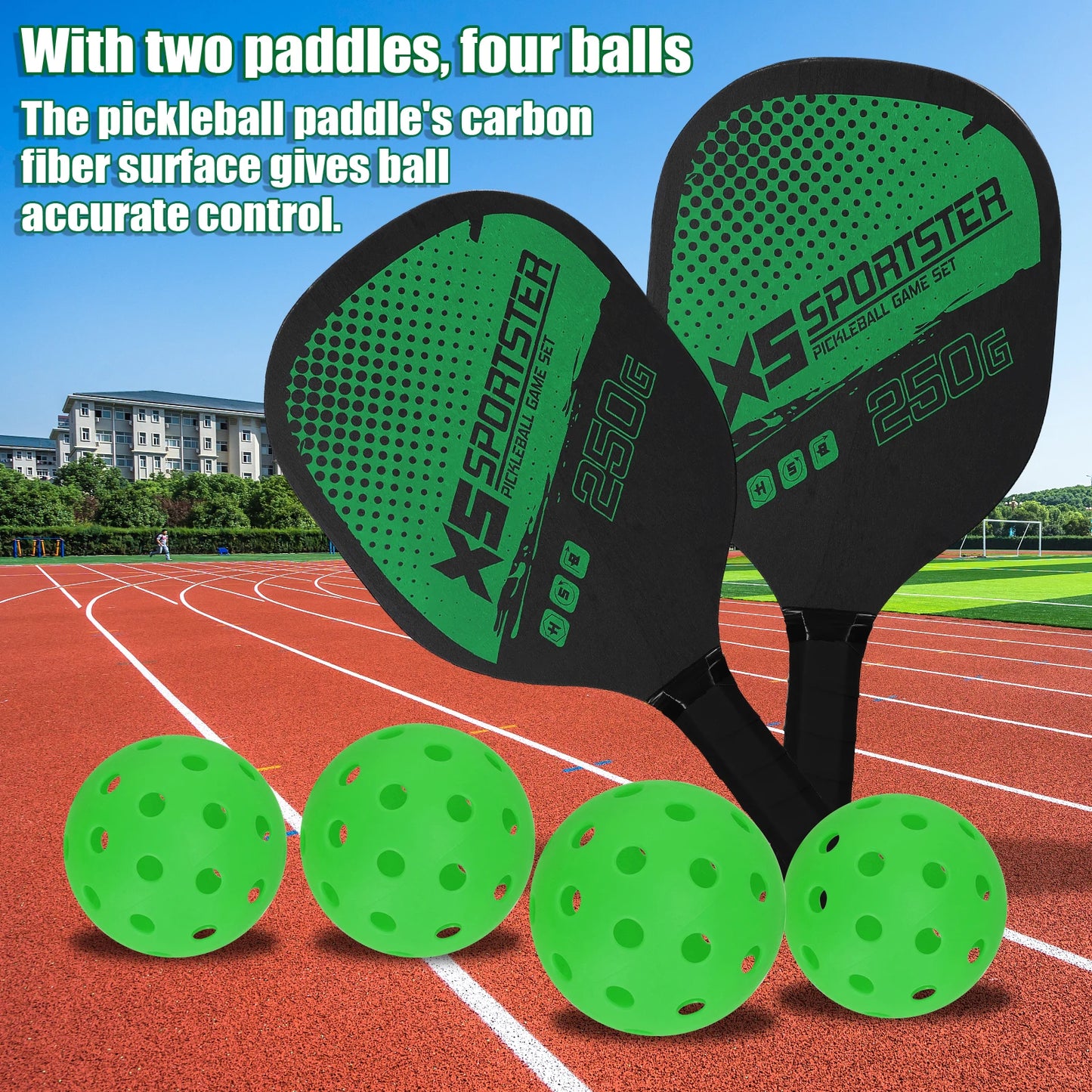 Pickleball Paddle Set of 2 Rackets and 4 Pickleballs