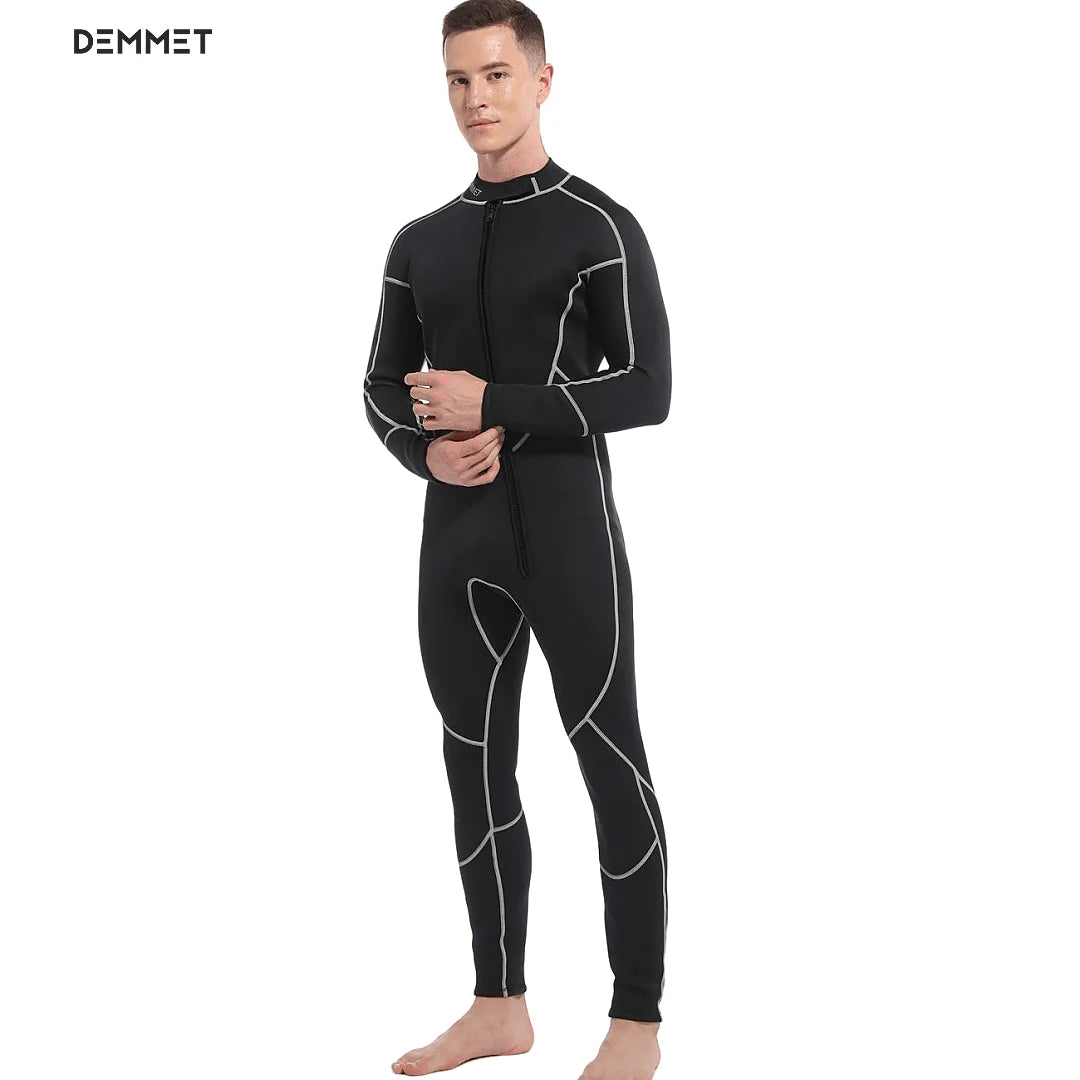 DEMMET Men's Wetsuit 3mm Neoprene Wet Suits in Cold Water Full Body for Diving Snorkeling Surfing Swimming Canoeing Front Zipper