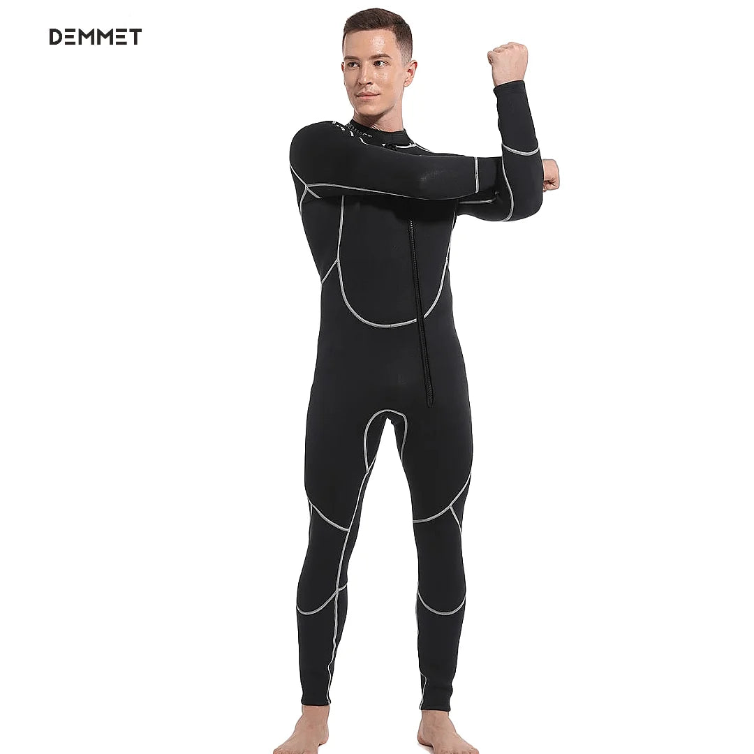 DEMMET Men's Wetsuit 3mm Neoprene Wet Suits in Cold Water Full Body for Diving Snorkeling Surfing Swimming Canoeing Front Zipper