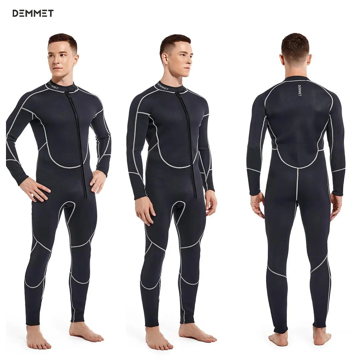 DEMMET Men's Wetsuit 3mm Neoprene Wet Suits in Cold Water Full Body for Diving Snorkeling Surfing Swimming Canoeing Front Zipper