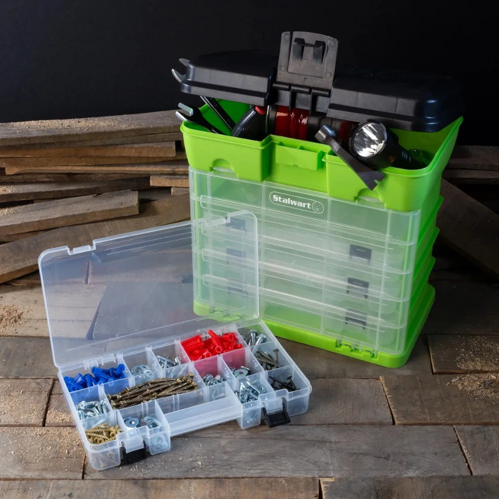 Storage and Tool Box-Durable Organizer Utility Box-4 Drawers with 19 Compartments Each for Hardware Fish Tackle Beads and More