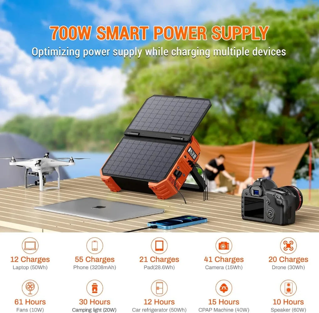 Portable Power Station with Built-in Solar Panel Solar Generator