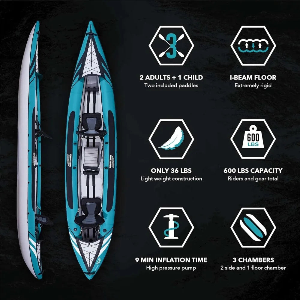 Inflatable Touring Kayak, Almanor Inflatable Kayak  - Inflatable 1 and 2 Person Kayaks for Adults with EVA Padded Seats