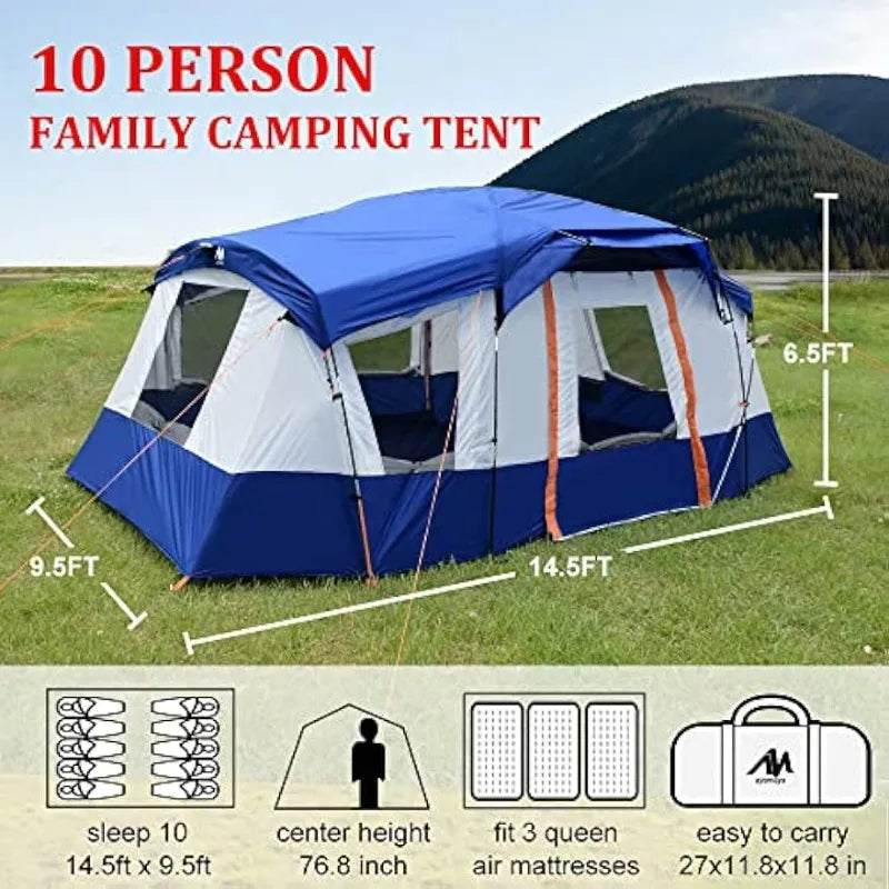 10 Person Tent - AYAMAYA Waterproof Multi Room Large Family Camping Tents with Skylight & Removable Rainfly