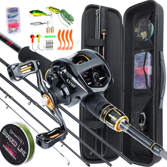 Baitcasting Rod Full Kit 4 Section Carbon Fishing Line Lures