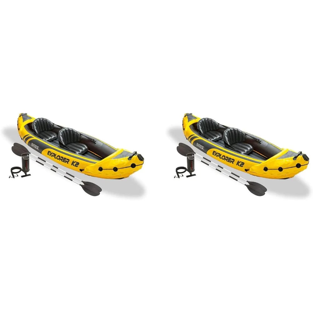 2 Person Inflatable Kayak Set Air Pump (2 Pack) Aluminum Oars