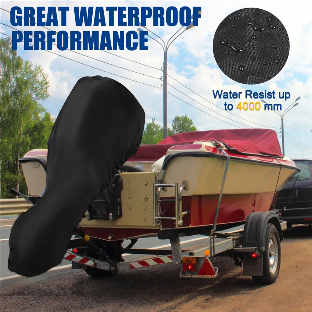 0-350HP Outboard Cover Boat Motor 420D Waterproof Anti-scratch Heavy Duty cover Engine UV-Proof Black outboard motors covers