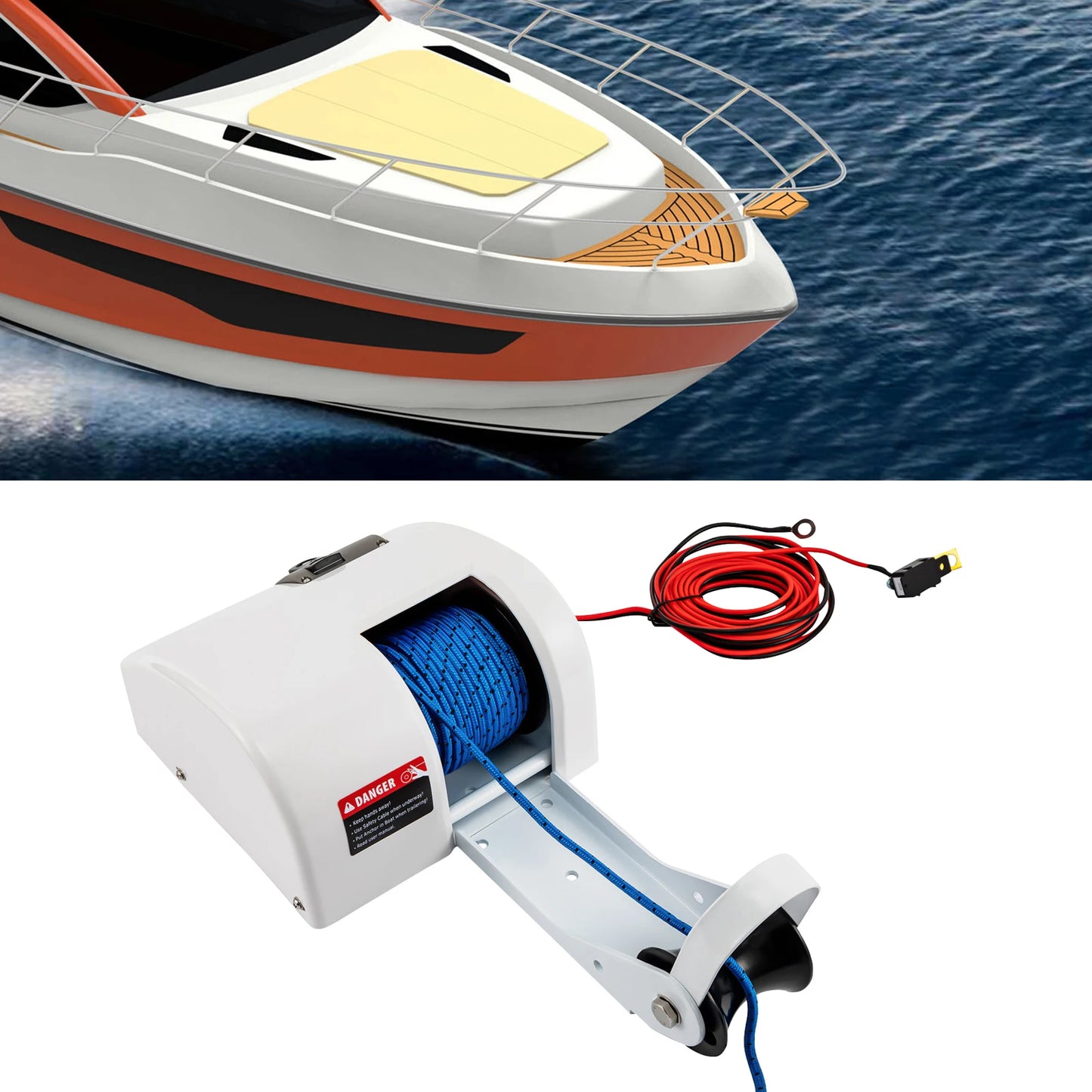 Boat Electric Anchor 12V 45LBS Winch Marine Saltwater With Wireless Remote Control