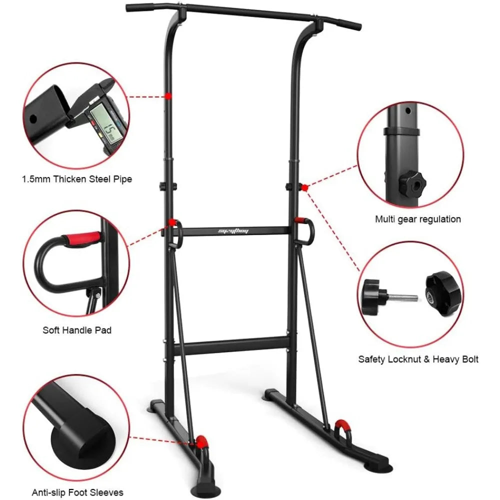 Power Tower Height Adjustable Pull Up Bar & Dip Station Pull Up Station Fitness Strength Training Exercise Equipment