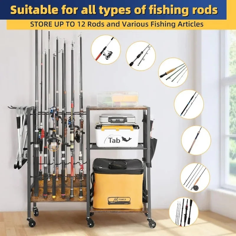 Fishing rod holder fishing gear, equipment storage box gear, suitable for garage home entrance corner