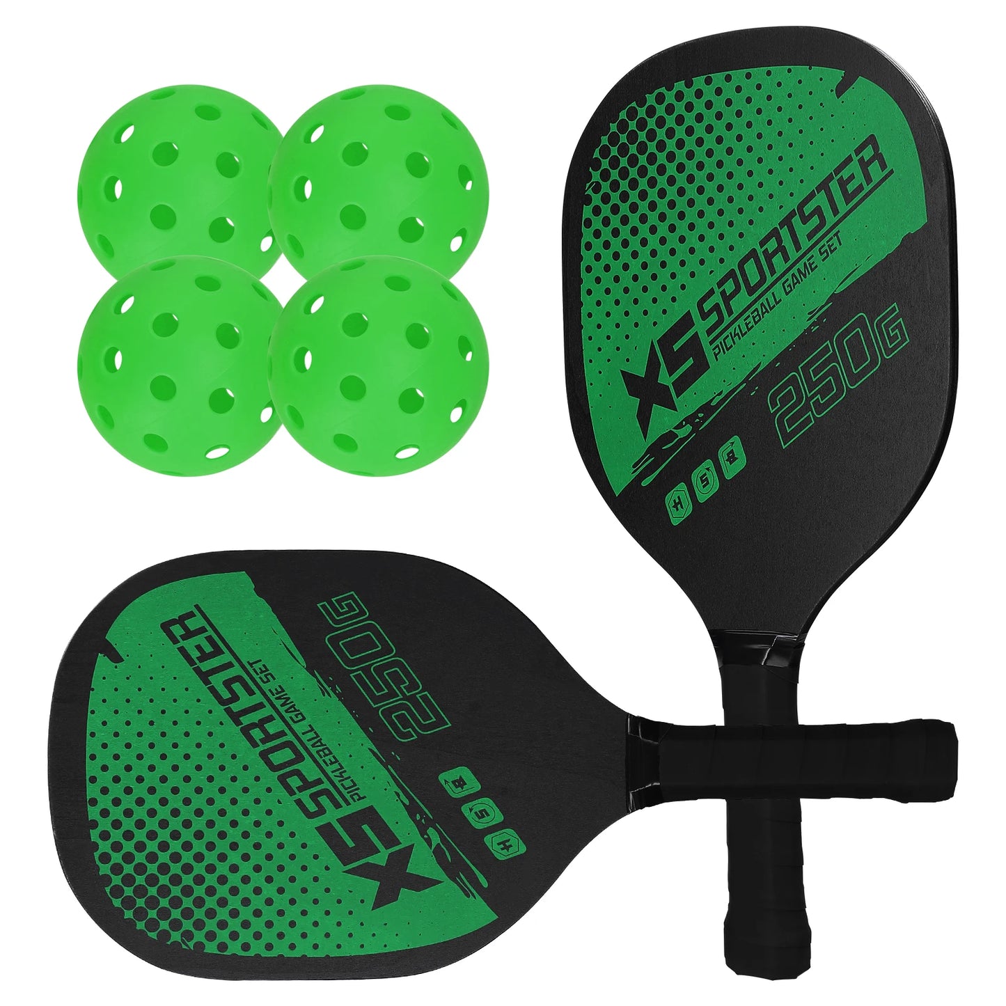 Pickleball Paddle Set of 2 Rackets and 4 Pickleballs