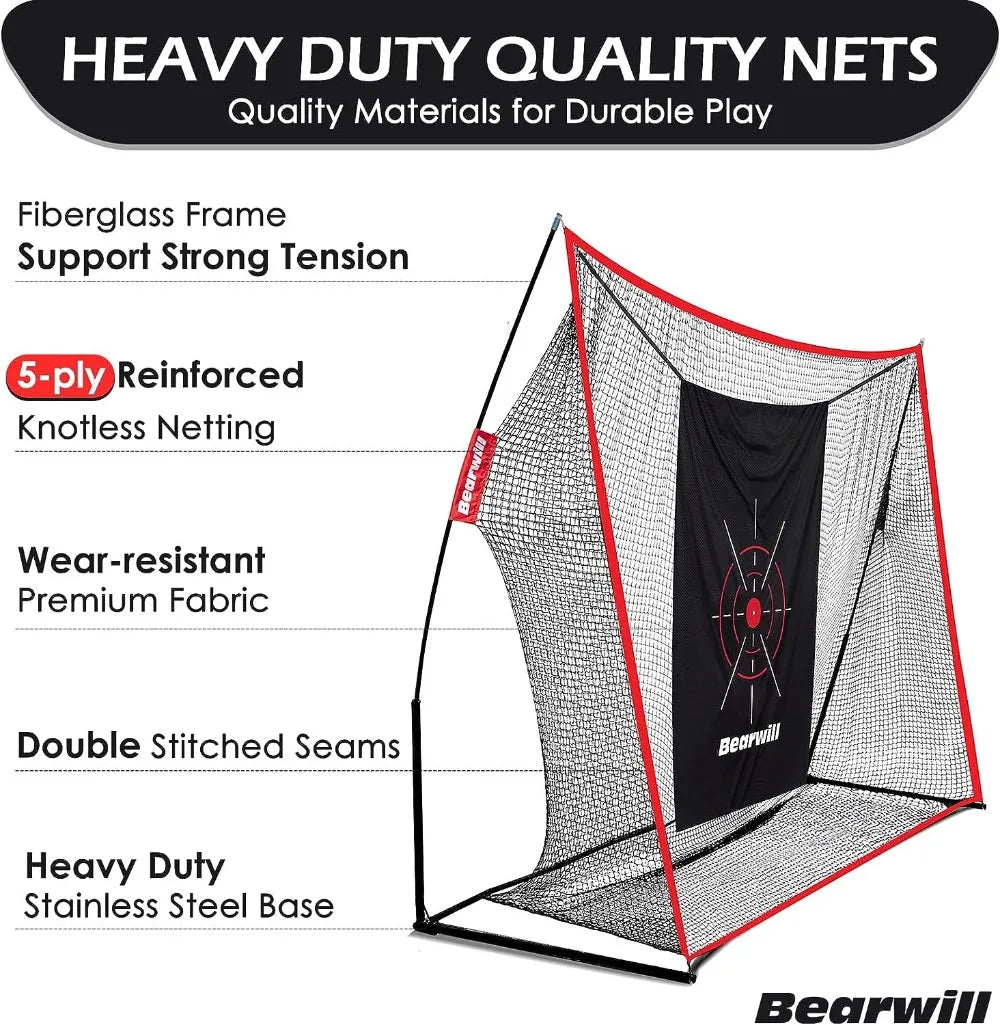 10x7ft Heavy Duty Golf Practice Net with Golf Mat, Target Cloth, 8 Tees, 6  Balls, Carry Bag