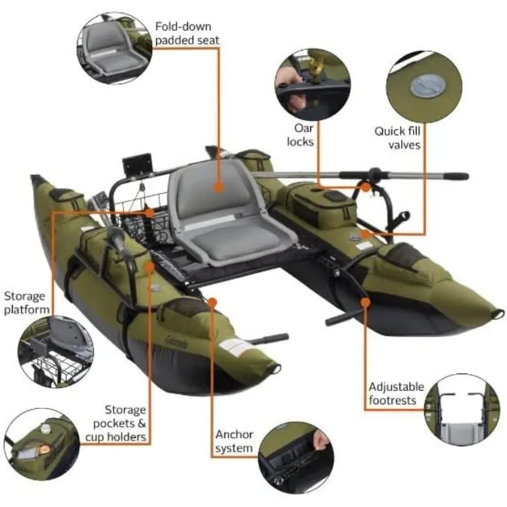 Pontoon Boat,400 lbs. Max Weight Capacity, Wire rear storage and battery platform,Heavy-duty Pontoon Boat