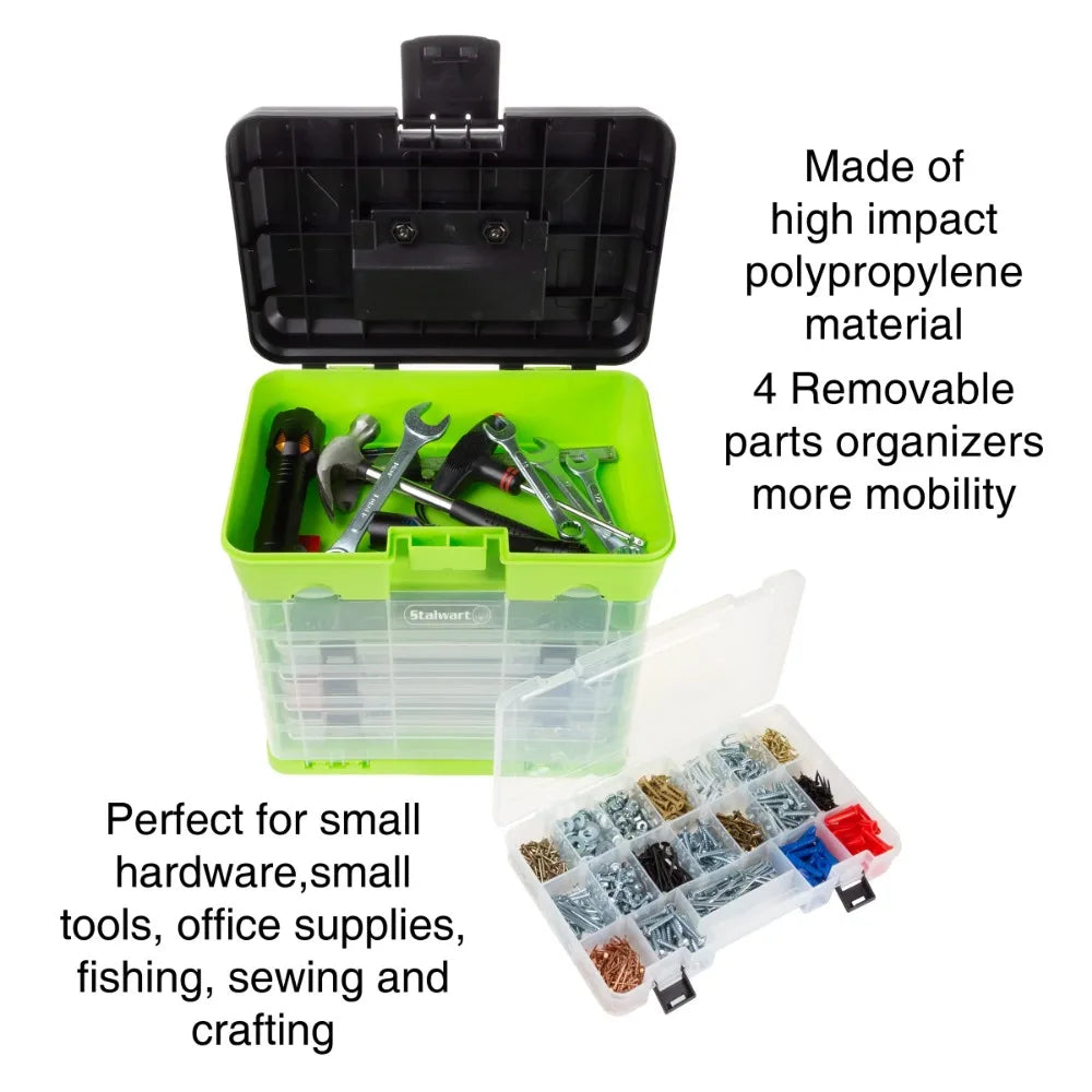 Storage and Tool Box-Durable Organizer Utility Box-4 Drawers with 19 Compartments Each for Hardware Fish Tackle Beads and More