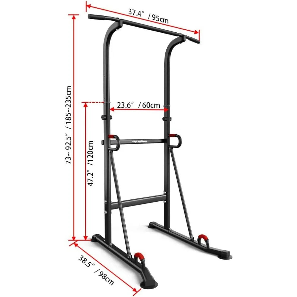 Power Tower Height Adjustable Pull Up Bar & Dip Station Pull Up Station Fitness Strength Training Exercise Equipment