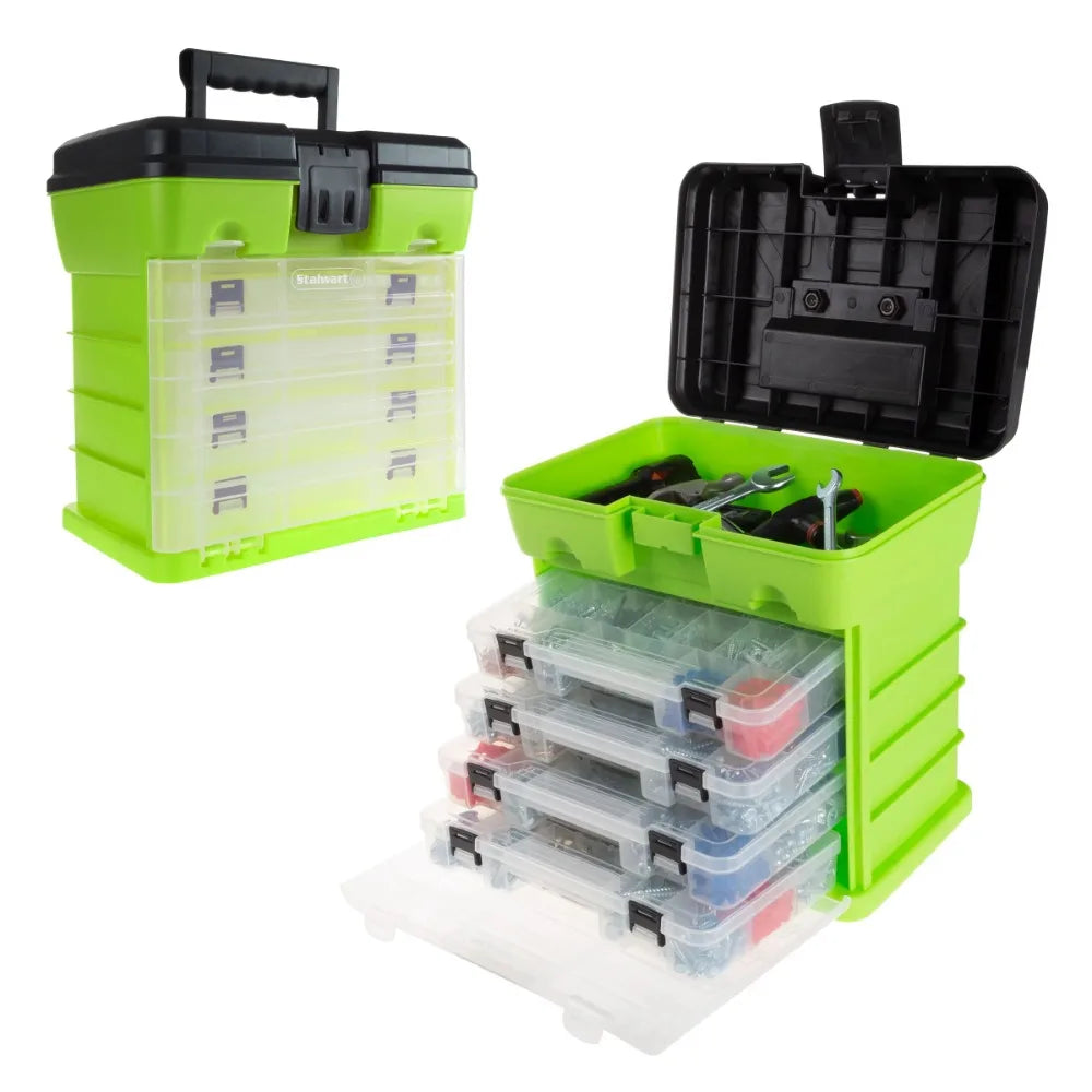 Storage and Tool Box-Durable Organizer Utility Box-4 Drawers with 19 Compartments Each for Hardware Fish Tackle Beads and More