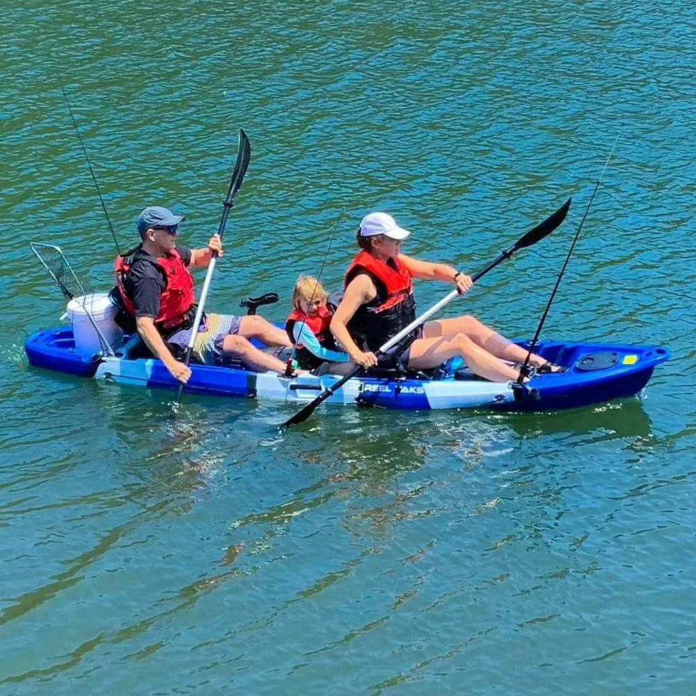 Tandem Fishing Angler Kayak | 2 or 3 Person | 12.5’ sit on top | 550lbs Capacity w/Kayak Trolley, Adult Youths Kids Family