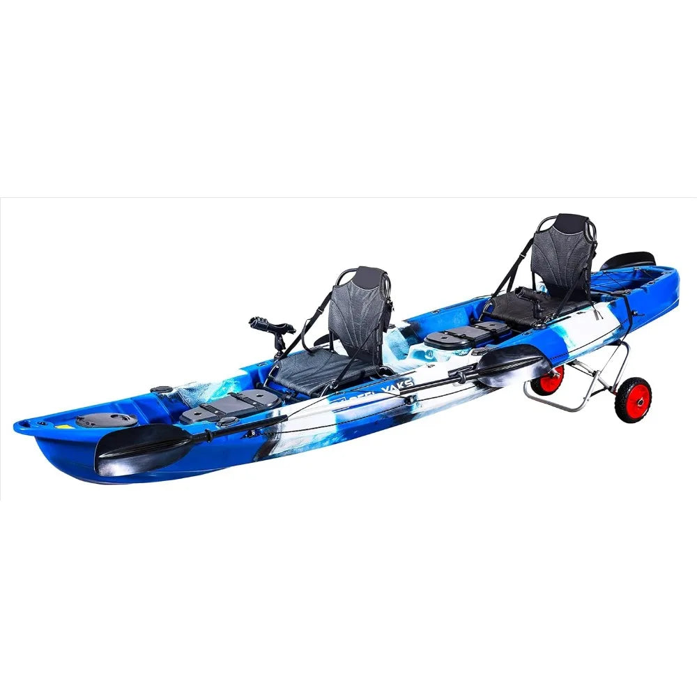 Tandem Fishing Angler Kayak | 2 or 3 Person | 12.5’ sit on top | 550lbs Capacity w/Kayak Trolley, Adult Youths Kids Family