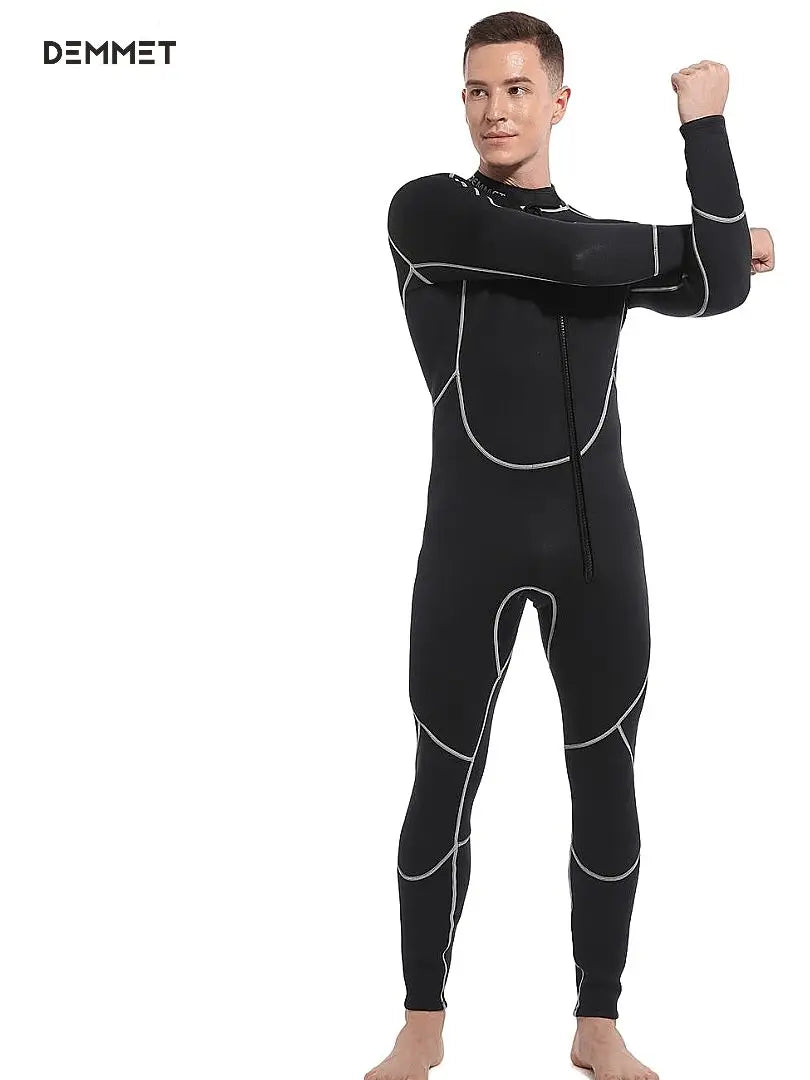 DEMMET Men's Wetsuit 3mm Neoprene Wet Suits in Cold Water Full Body for Diving Snorkeling Surfing Swimming Canoeing Front Zipper