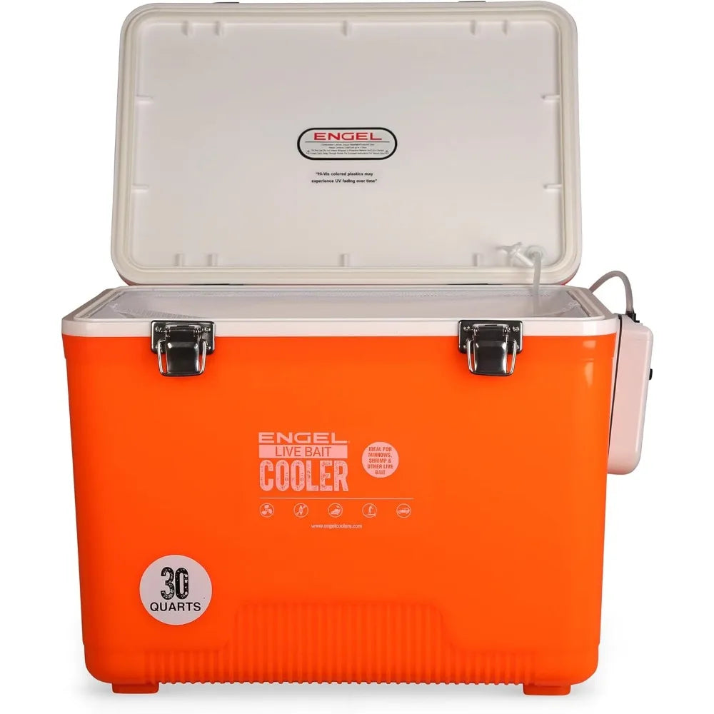 30qt Live Bait Cooler Box with 2nd Gen 2-Speed Portable Aerator Pump. Fishing Bait Station and Minnow Bucket Freight Free