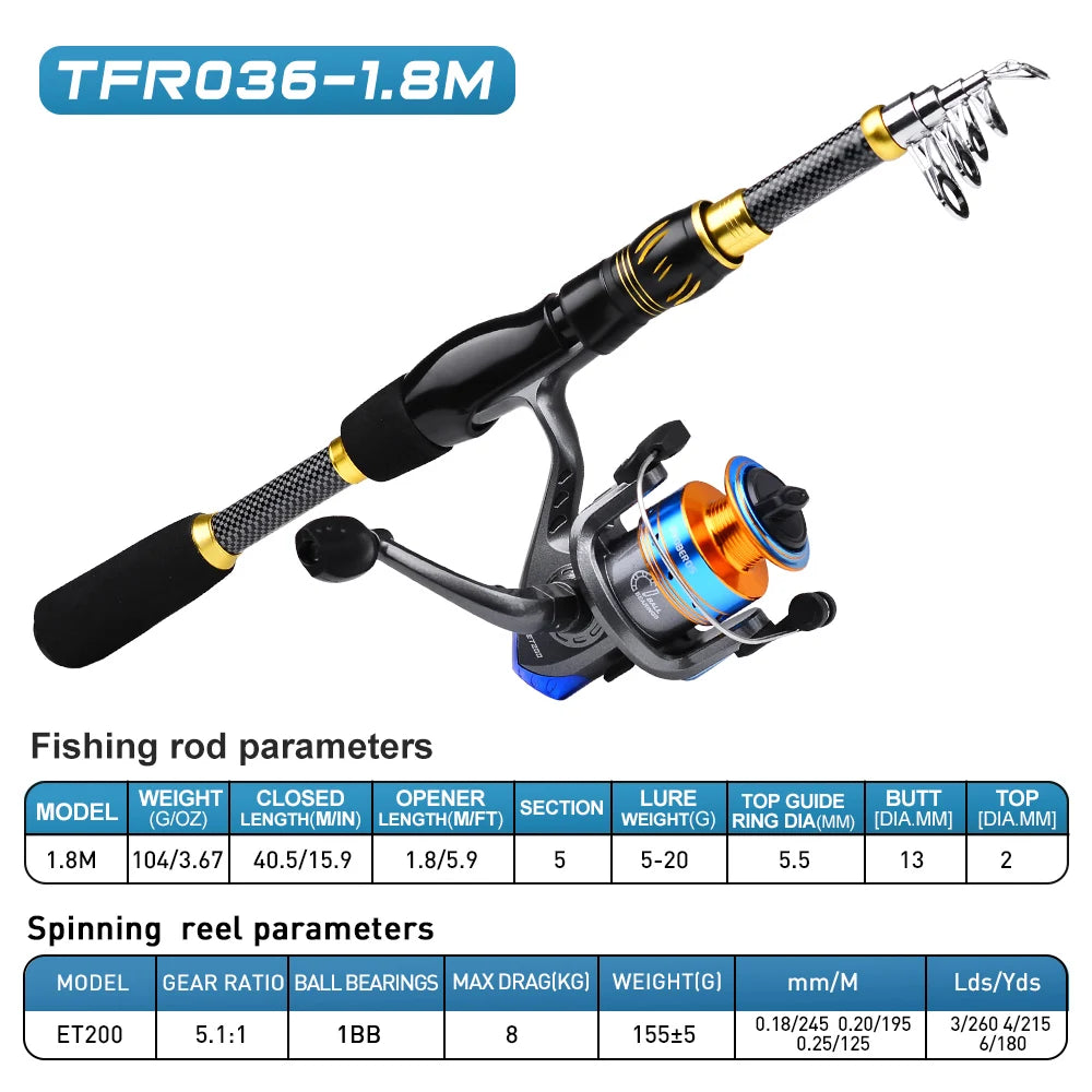 Fishing Combo Portable Ultralight Telescopic Rod Spinning Reel