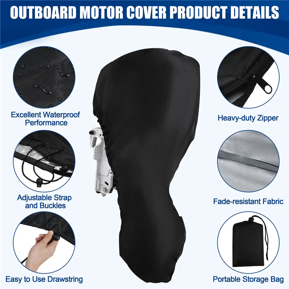 0-350HP Outboard Cover Boat Motor 420D Waterproof Anti-scratch Heavy Duty cover Engine UV-Proof Black outboard motors covers