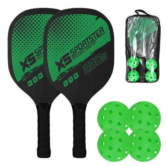 Pickleball Paddle Set of 2 Rackets and 4 Pickleballs