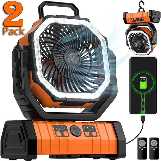 Portable Fan Battery Operated Rechargeable Camping Desk Fan Hanging with LED Light