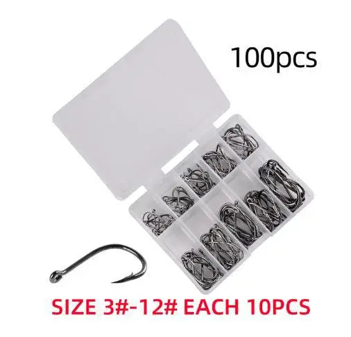 100PCS/Box Fishing Hooks Set High Carbon Steel Fishing Accessories