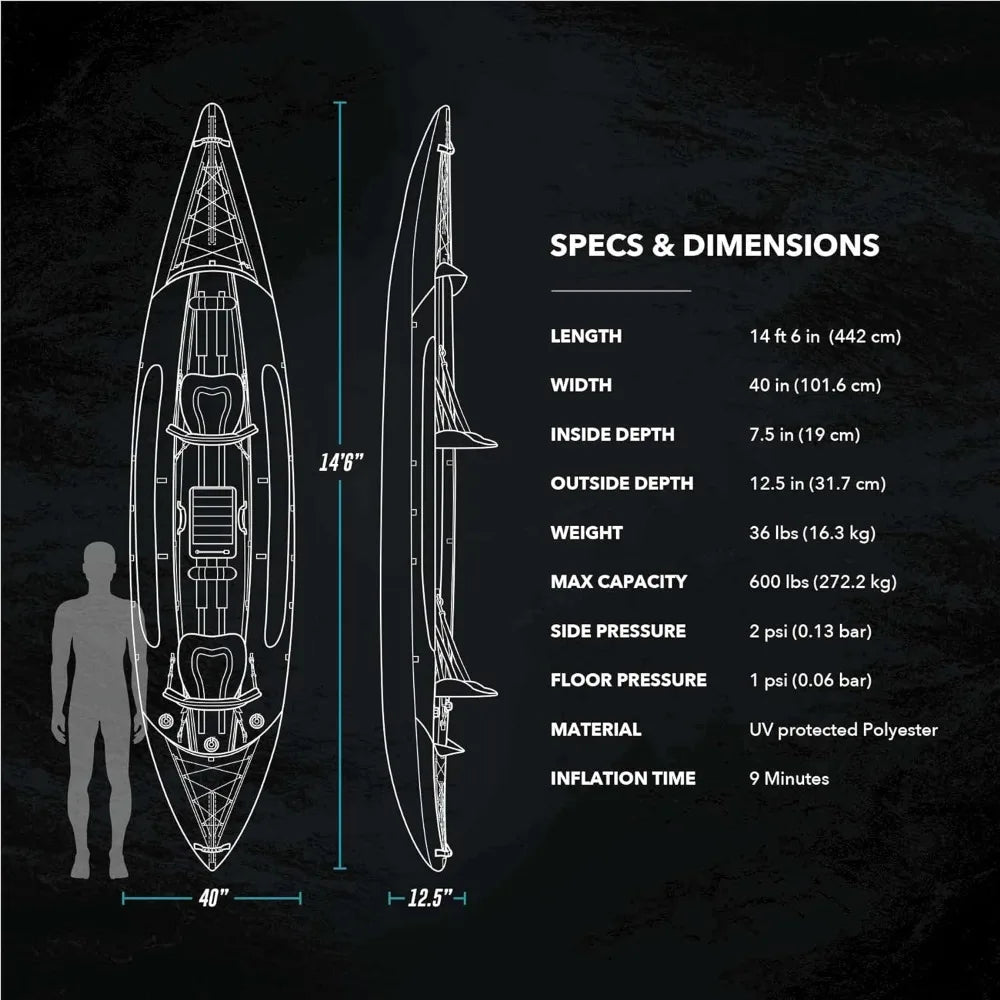 Inflatable Touring Kayak, Almanor Inflatable Kayak  - Inflatable 1 and 2 Person Kayaks for Adults with EVA Padded Seats